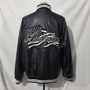 Vtg Steve and Barry's America Spell Out Flag Black Letterman Varsity Jacket XL